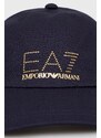 Bavlněná čepice EA7 Emporio Armani tmavomodrá barva, s aplikací
