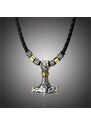Manoki Pánský náhrdelník Thórovo kladivo - MJOLNIR - kůže, chirurgická ocel