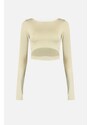 Trendyol Stone Crop Window/Cut Out and Thumb Hole Detailed Knitted Sports Top/Blouse