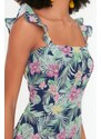 Trendyol Navy Blue Fitted/Fitted Strappy Floral Mini Woven Dress