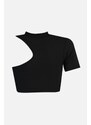 Trendyol Black Color Block Crew Neck Fitted/Situated Ribbed Flexible Knitted Blouse