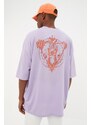 Trendyol Lilac Men's Oversize/Wide Cut Crew Neck Short Sleeved Printed T-Shirt