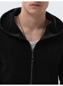 Ombre Clothing Delší pánská mikina na zip s prostornou kapucí PRAGUE - černá B1369