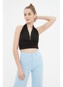 Trendyol Black Halter Neck Fitted/Slim Crop Knitted Blouse