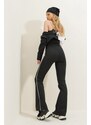 Trend Alaçatı Stili Dámské černé kalhoty s vysokým pasem Skuba Fabric s lemováním na bocích