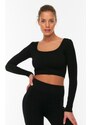 Trendyol Black Seamless/Seamless Crop Extra Stretchy Knitted Sports Top/Blouse