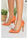 Fox Shoes Women's Stilettos in Orange Satin Fabric and Stones