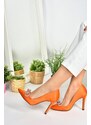 Fox Shoes Women's Stilettos in Orange Satin Fabric and Stones