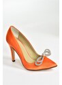 Fox Shoes Women's Stilettos in Orange Satin Fabric and Stones