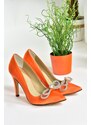 Fox Shoes Women's Stilettos in Orange Satin Fabric and Stones