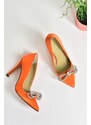 Fox Shoes Women's Stilettos in Orange Satin Fabric and Stones