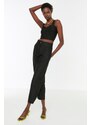 Trendyol Black Carrot High Waist Polyviscon tkané kalhoty