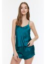 Trendyol Emerald Green Satin Woven Pajamas with Back Detail