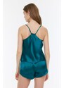 Trendyol Emerald Green Satin Woven Pajamas with Back Detail