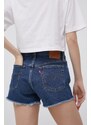 Džínové šortky Levi's dámské, tmavomodrá barva, hladké, high waist