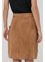 Kožená sukně BOSS béžová barva, mini, jednoduchý