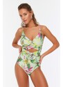 Trendyol Green Floral Pattern Belt Detailed Swimsuit