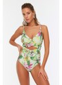 Trendyol Green Floral Pattern Belt Detailed Swimsuit