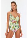 Trendyol Green Floral Pattern Belt Detailed Swimsuit