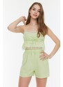 Trendyol Mint Lace Detailed Flamed Cotton Woven Pajamas Set