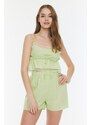 Trendyol Mint Lace Detailed Flamed Cotton Woven Pajamas Set