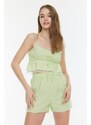 Trendyol Mint Lace Detailed Flamed Cotton Woven Pajamas Set