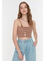 Trendyol Mink Crop Corduroy Knitted Blouse