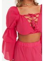 Trendyol Pink Long Sleeve Tie Detail Beach Blouse