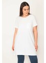 Şans Women's Plus Size White Cotton Fabric Peto Pocket Tunic