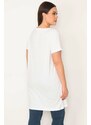 Şans Women's Plus Size White Cotton Fabric Peto Pocket Tunic