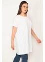 Şans Women's Plus Size White Cotton Fabric Peto Pocket Tunic