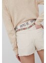 Džínové šortky Desigual dámské, béžová barva, s aplikací, high waist