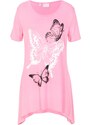 bonprix Dlouhé triko s cípem a motýlím vzorem Pink