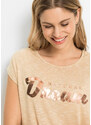 bonprix Dlouhé triko s výrazným nápisem Béžová