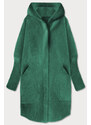 MADE IN ITALY Dlouhý zelený vlněný přehoz přes oblečení typu "alpaka" s kapucí (908)