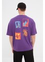 Trendyol Purple Oversize/Wide Fit Crew Neck Short Sleeve Abstract Printed T-Shirt