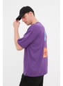 Trendyol Purple Oversize/Wide Fit Crew Neck Short Sleeve Abstract Printed T-Shirt