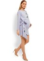 ProMamku Těhotenské a kojící šaty s vyšívanými květinami a mašlí v modré barvě