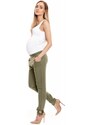 ProMamku Těhotenské kalhoty se zvýšeným pasem a mašlí v kaki barvě