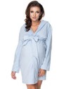 ProMamku Župan pro těhotné maminky v modré barvě s kapucí a vázáním
