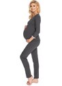 ProMamku Tmavošedé těhotenské a kojící pyžamo s kalhotami s břišním panelem