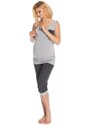 ProMamku Těhotenské a kojící pyžamo s 3/4 kalhotami s břišním panelem a tričkem bez rukávů v šedé barvě