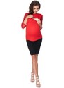ProMamku Těhotenská a kojící halenka s dlouhým rukávem s krajkou v červené barvě