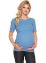 ProMamku Modrá těhotenská a kojící halenka s krmným panelem