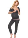 ProMamku Těhotenské a kojící pyžamo s knoflíky v grafitové barvě