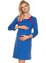 ProMamku Módní těhotenská a kojící košile na zapínání po zadní délce modré barvy