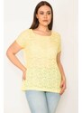 Şans Women's Plus Size Yellow Low-Sleeve Lace Blouse