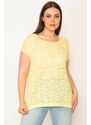 Şans Women's Plus Size Yellow Low-Sleeve Lace Blouse