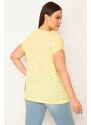 Şans Women's Plus Size Yellow Low-Sleeve Lace Blouse