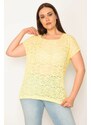 Şans Women's Plus Size Yellow Low-Sleeve Lace Blouse